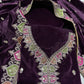Premium Wine Multicolor Thread Sequence Embroidery Velvet Suit Set With Dupatta