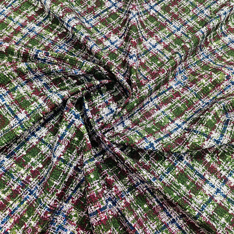 Blue & Green Chevron Embossed Satin Fabric