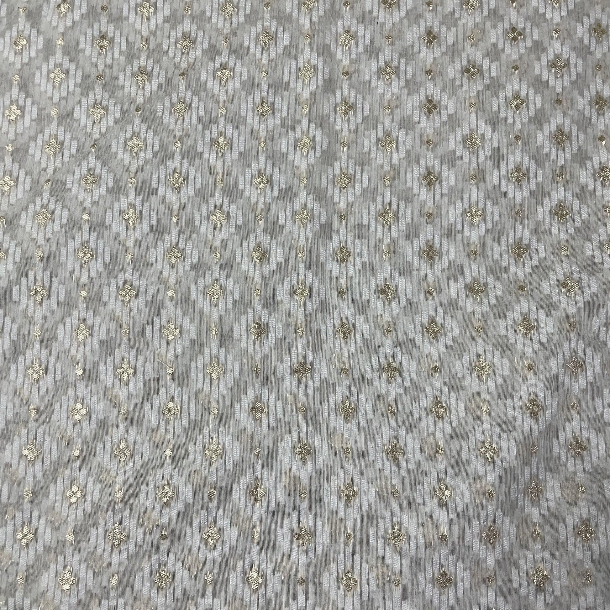 Off White Geometrical Buti Jacquard Cotton Silk Patola Dyeable Fabric