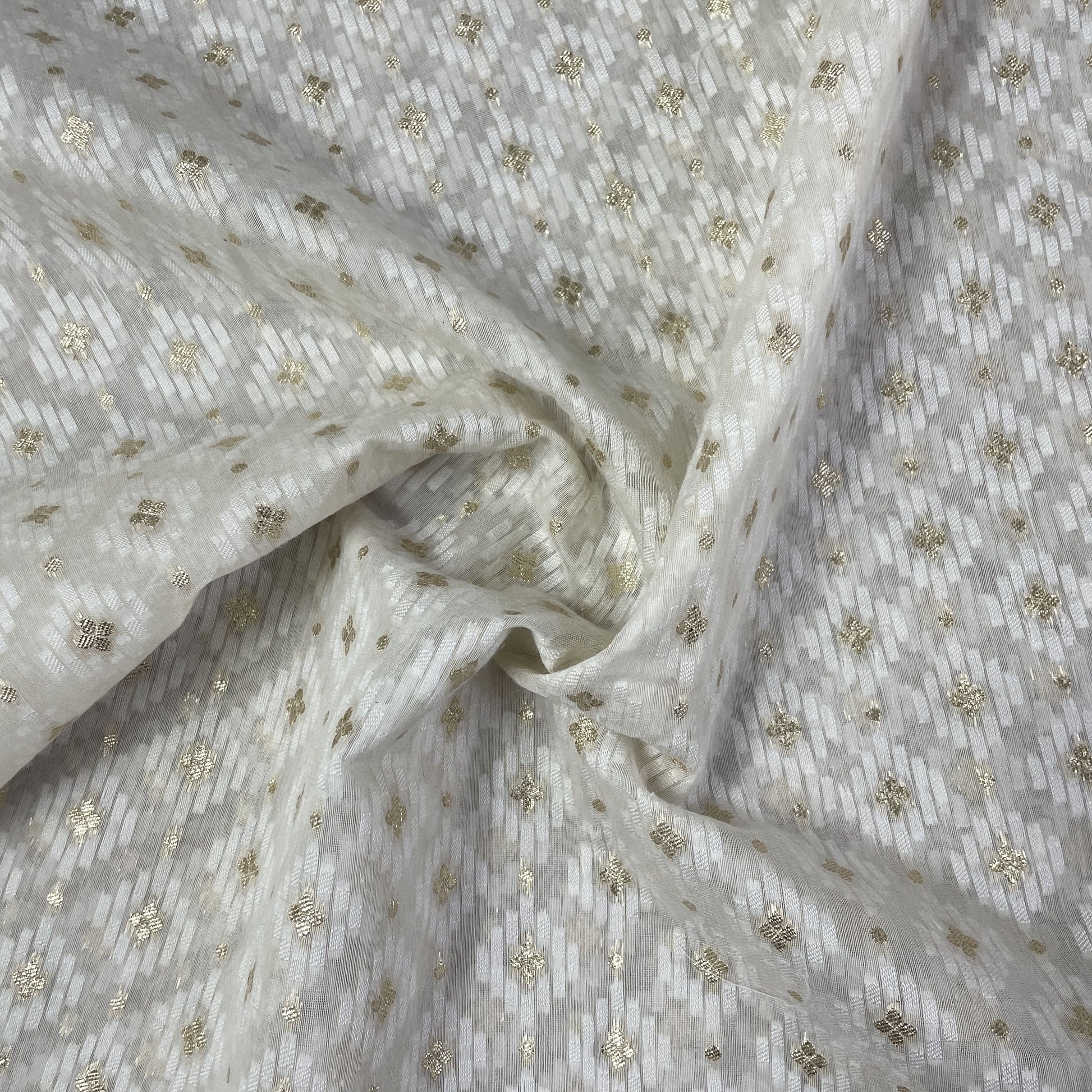 Off White Geometrical Buti Jacquard Cotton Silk Patola Dyeable Fabric