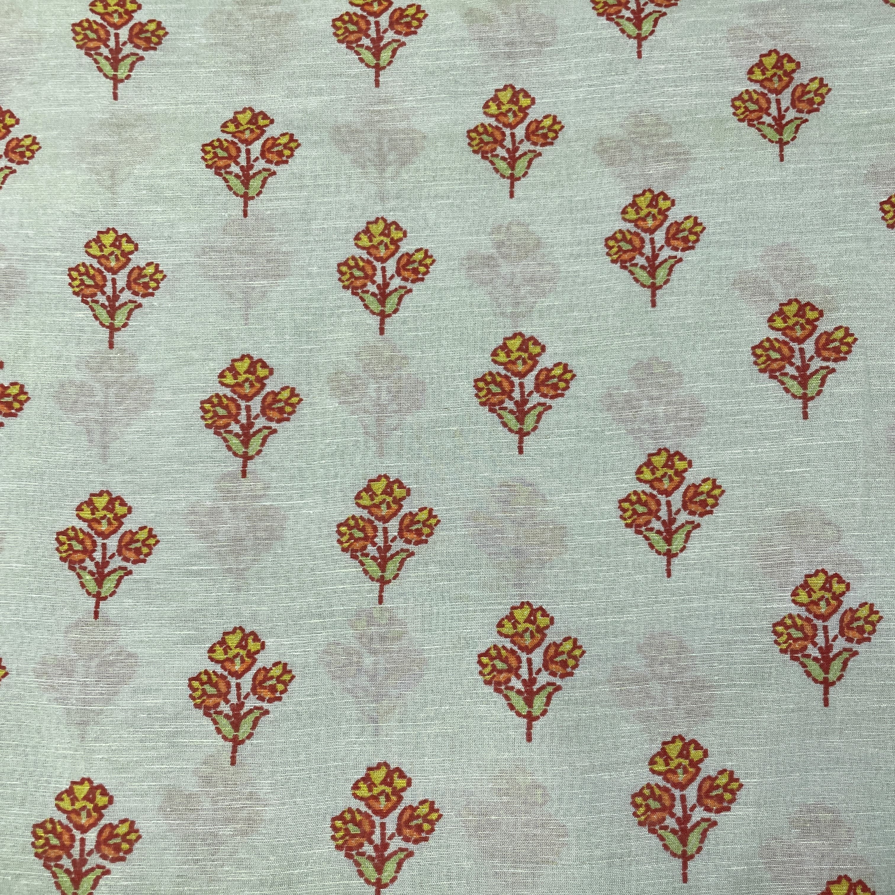 Exclusive Linen Organza Light Green Quirky Prints Fabric