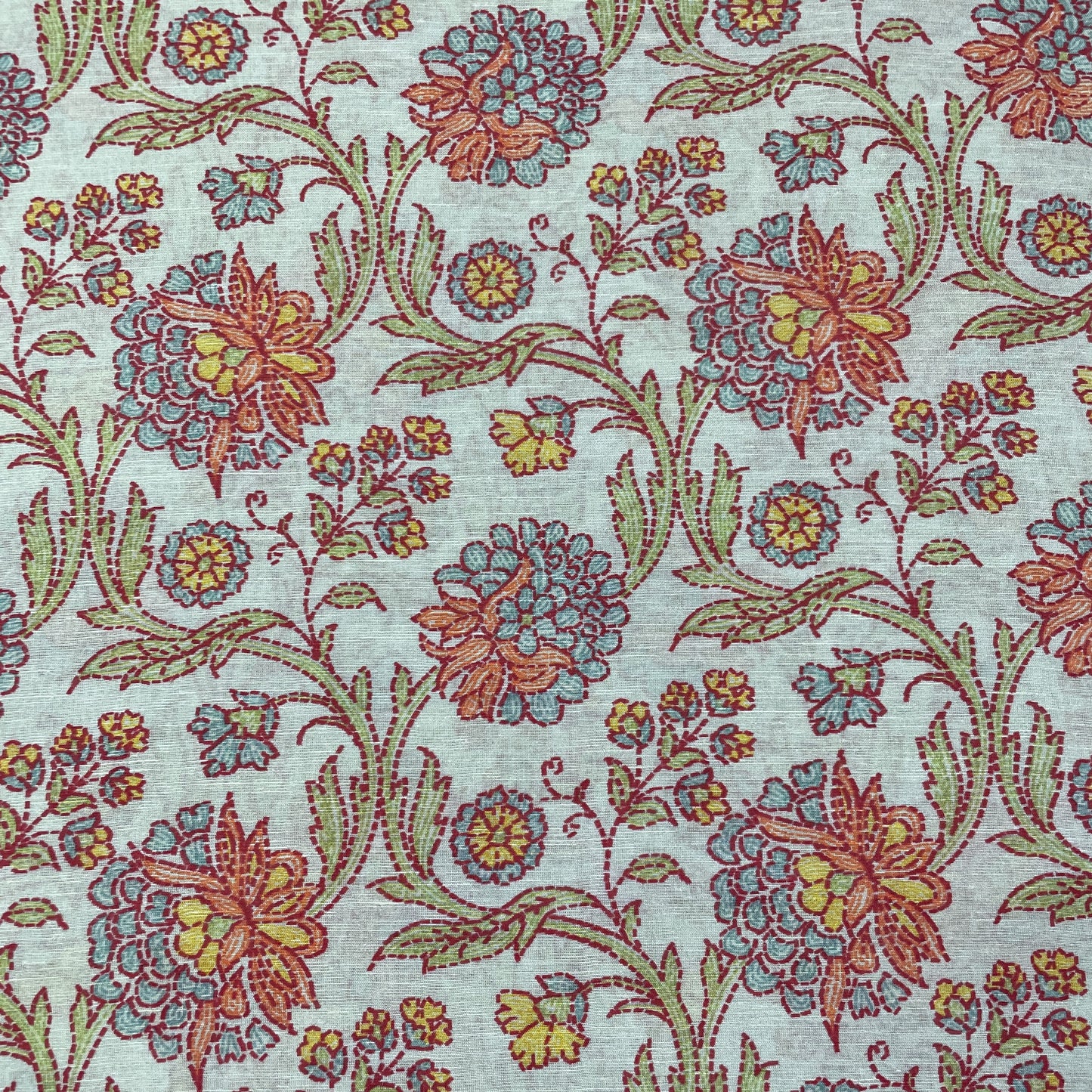 Exclusive Linen Organza Light Green Floral Prints Fabric
