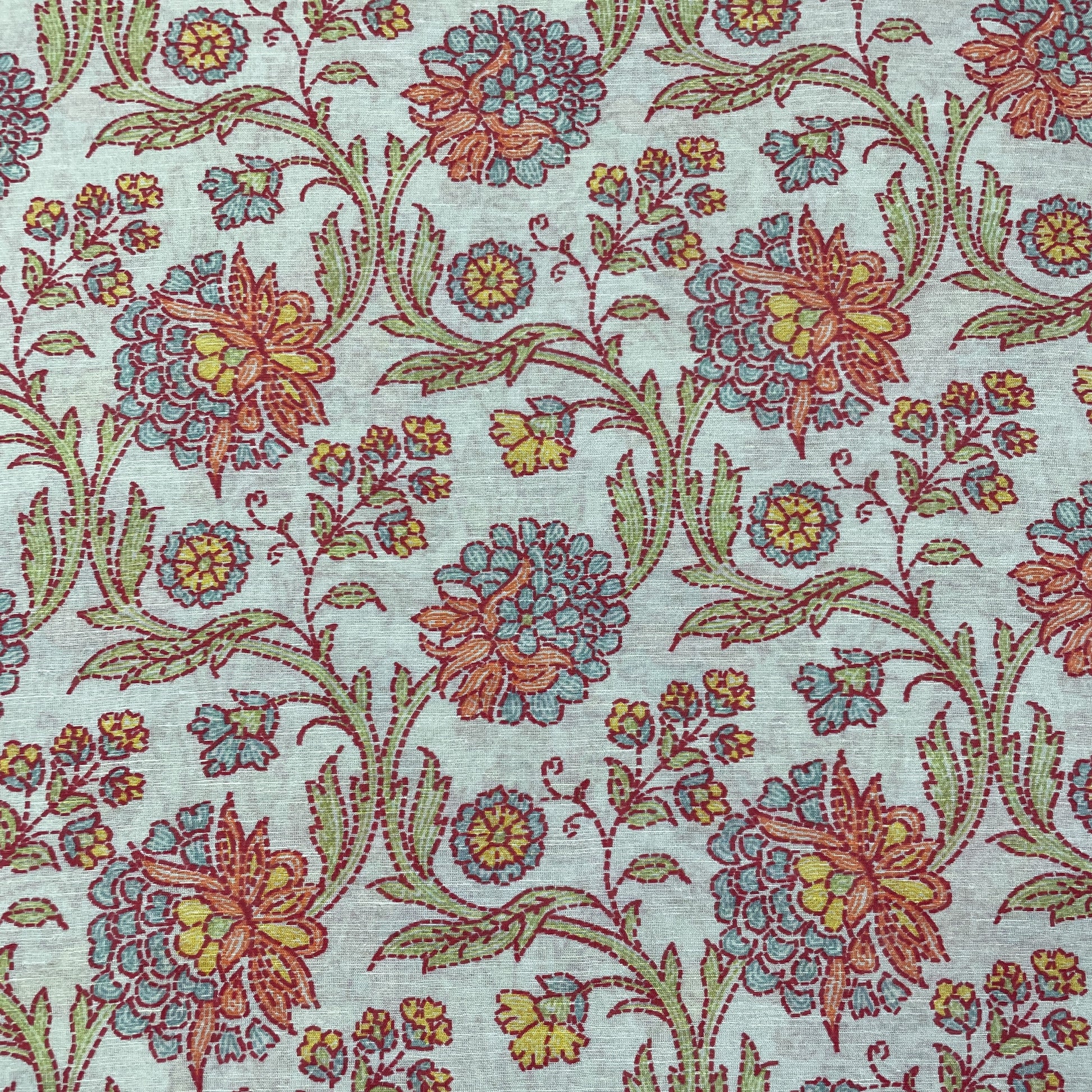 Exclusive Linen Organza Light Green Floral Prints Fabric