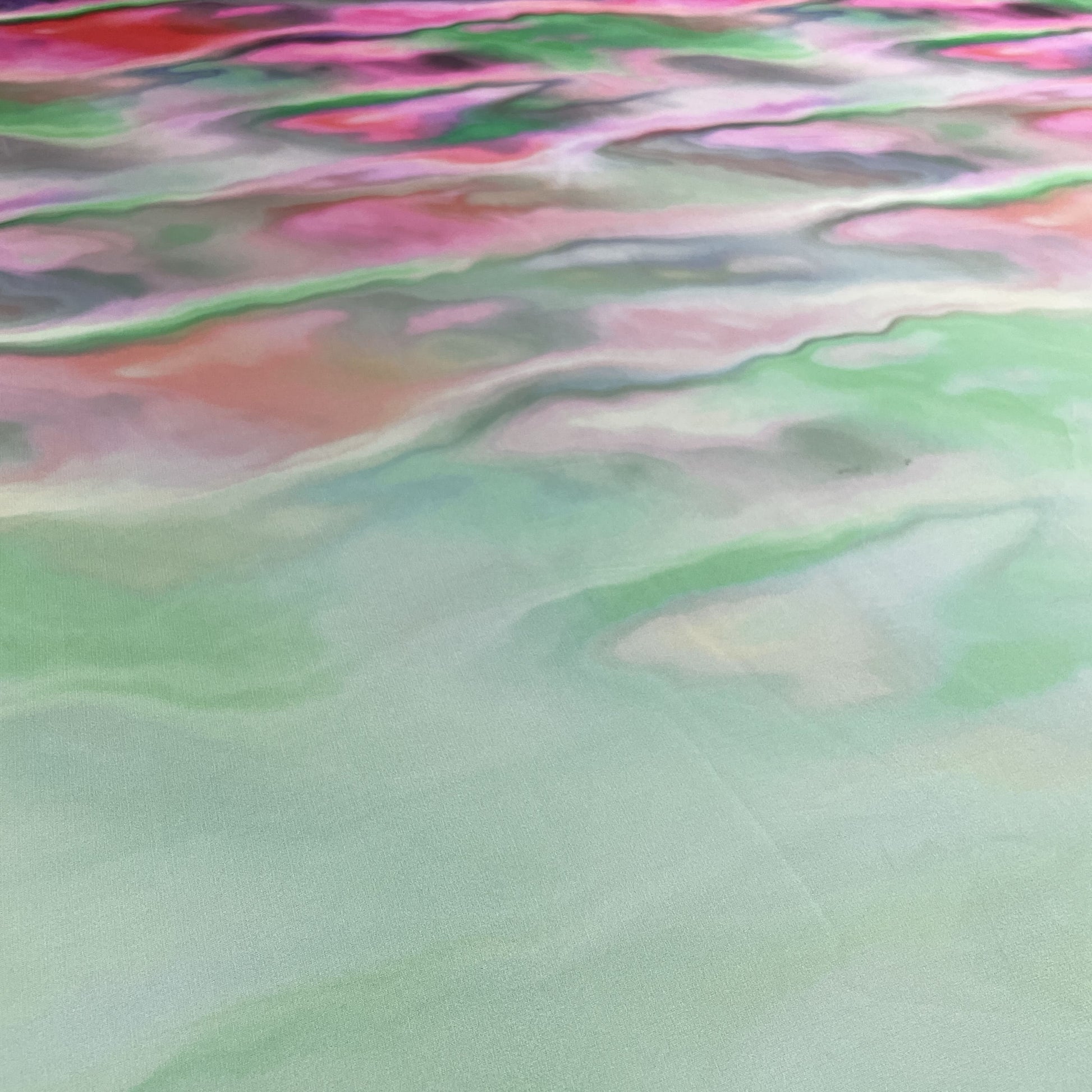 Exclusive Green Multicolor Abstract Print Armani Satin Fabric