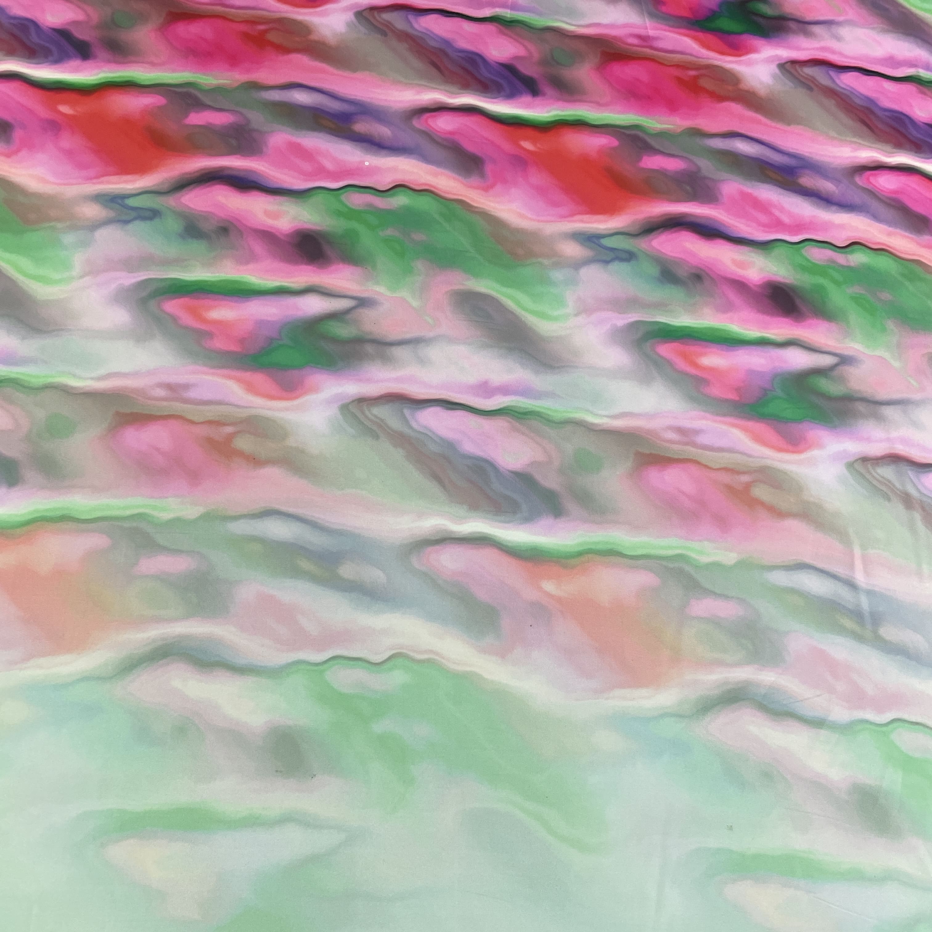 Exclusive Green Multicolor Abstract Print Armani Satin Fabric