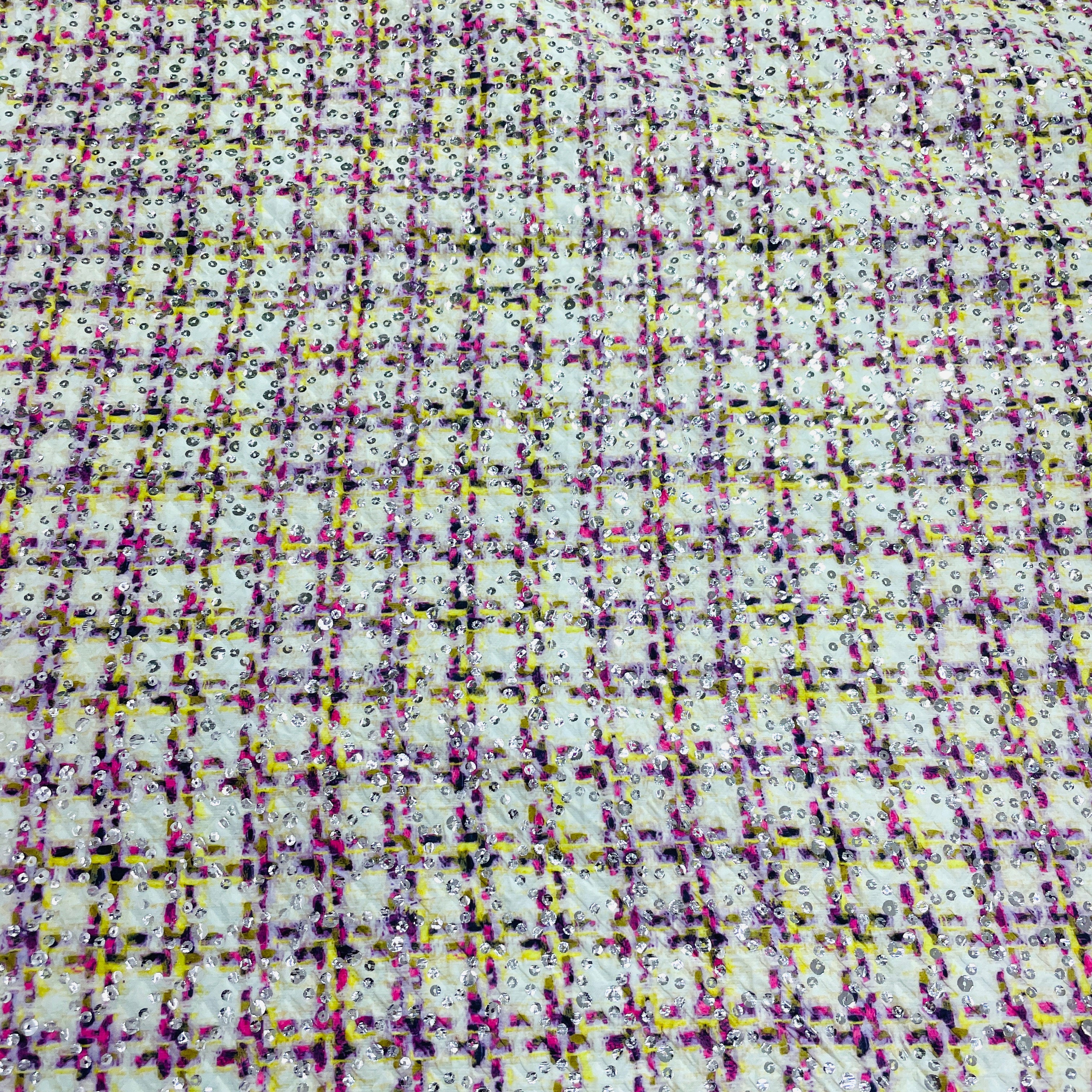 Yellow & Pink  Embossed Satin Fabric - TradeUNO