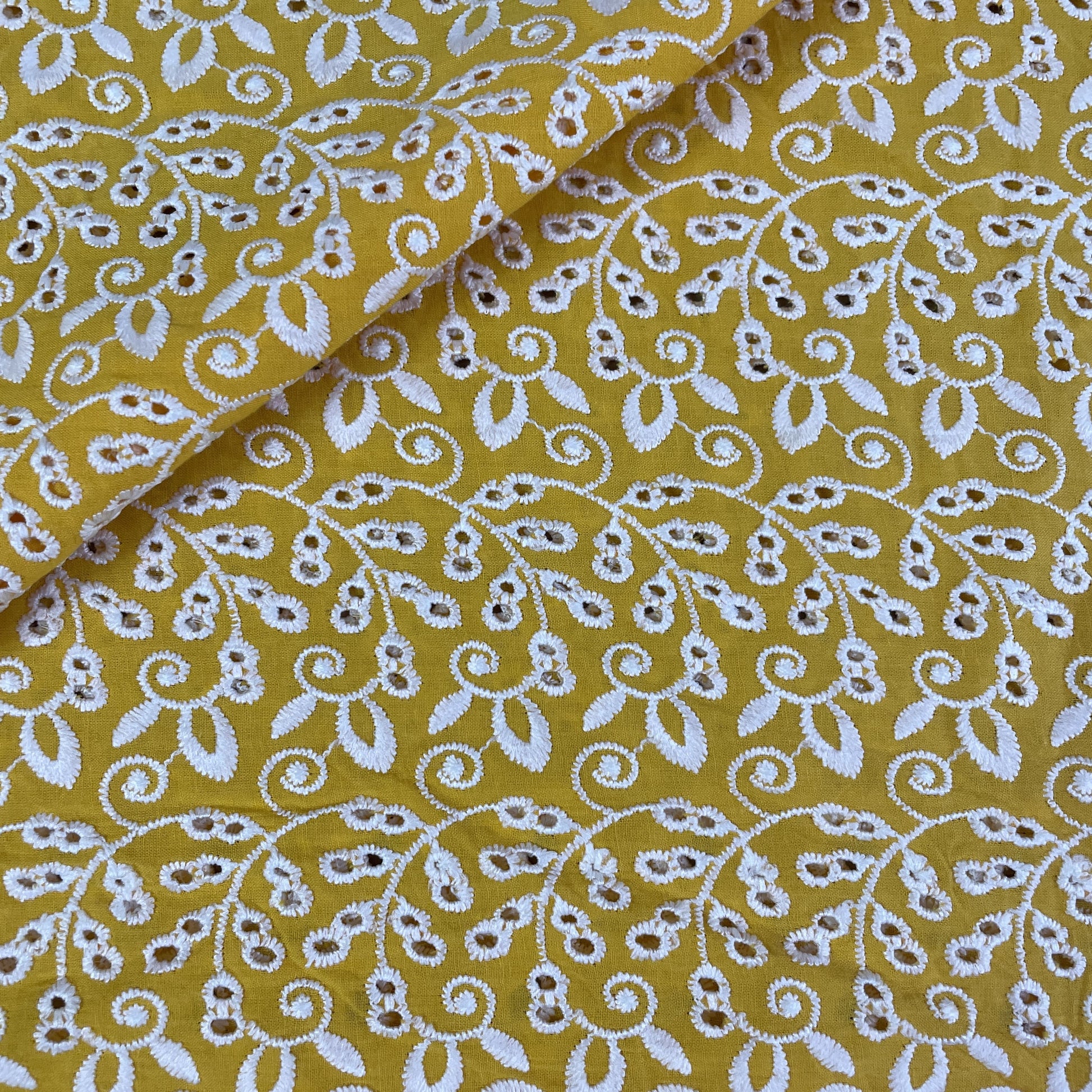 Exclusive Cotton Schiffli Yellow White Floral Embroidery Fabric