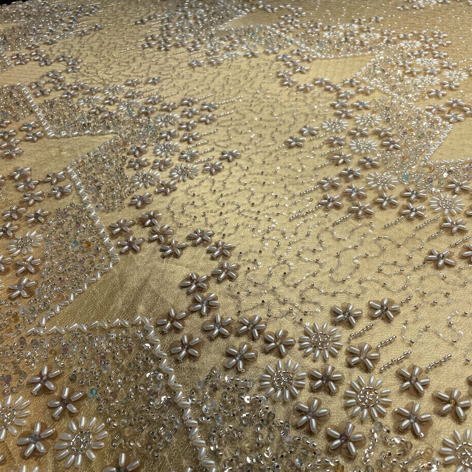 White Floral Sequence Thread Embroidery Net Lace - TradeUNO