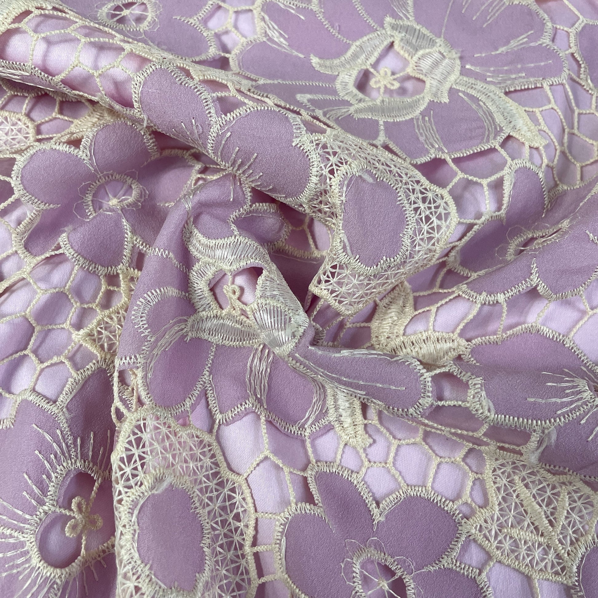Premium Purple Floral Fabric Crepe Croshet Fabric