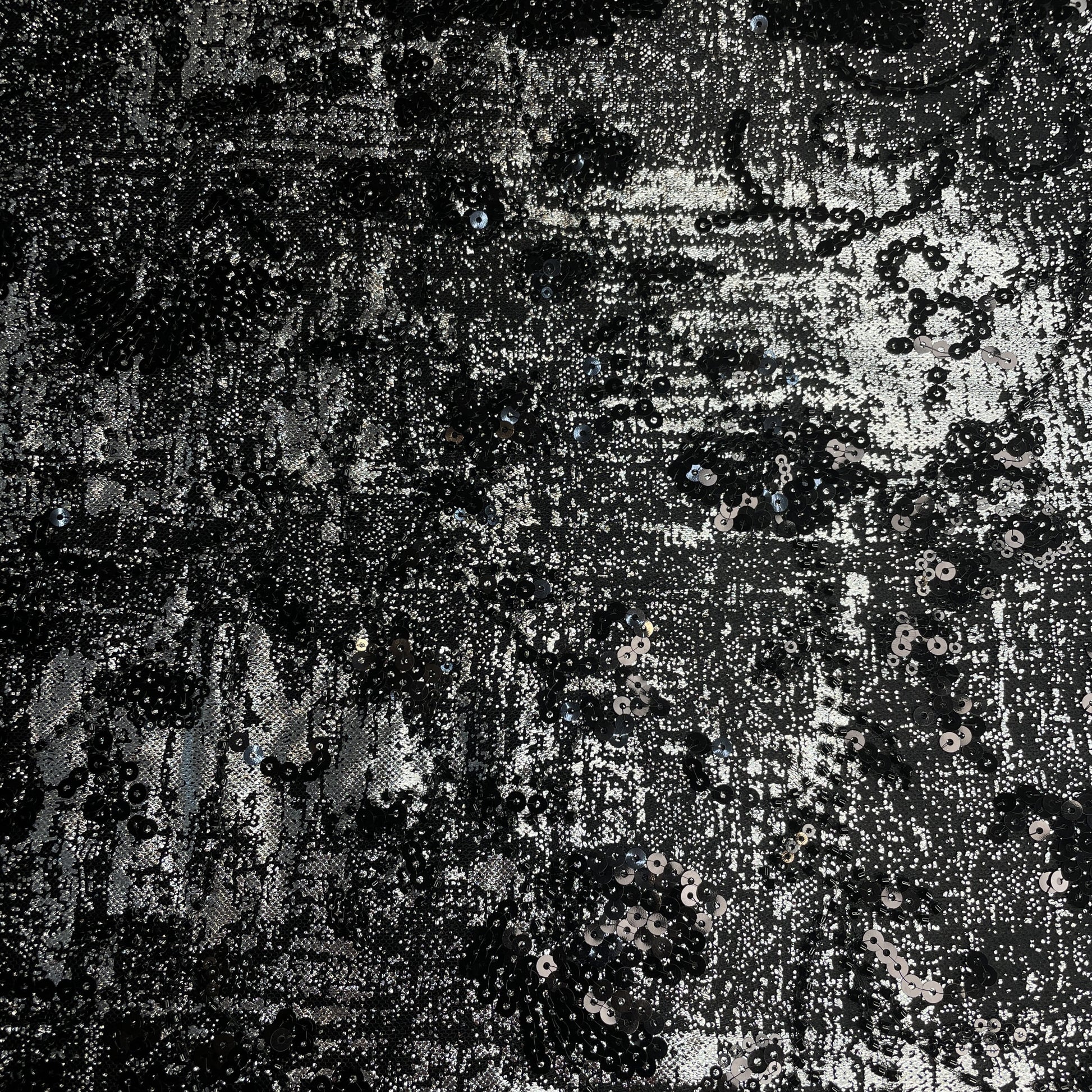 Premium Black Foil Sequins CutDana Handcrafted Net Fabric