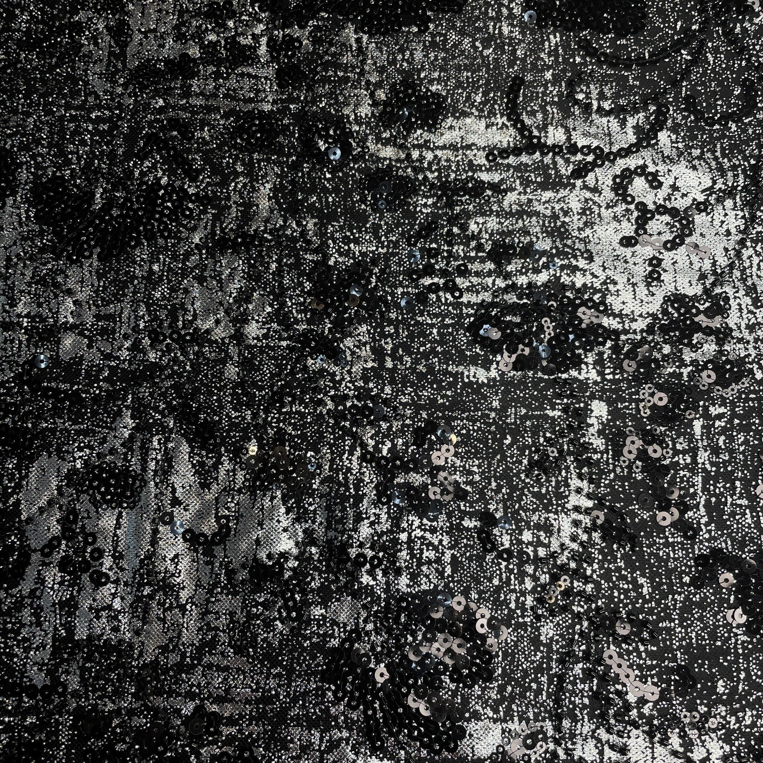 Premium Black Foil Sequins CutDana Handcrafted Net Fabric
