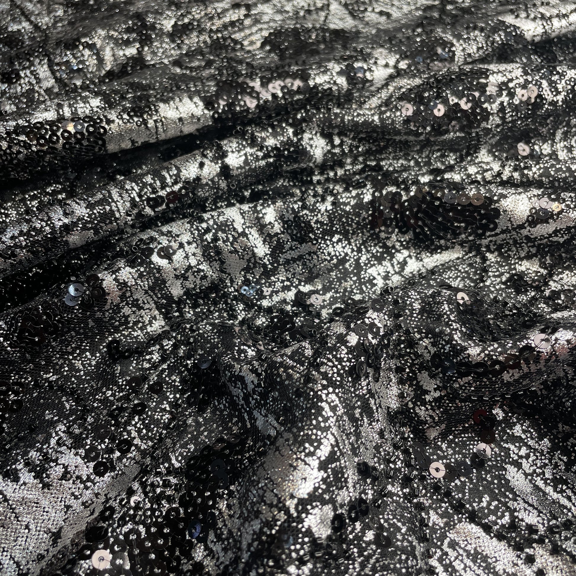 Premium Black Foil Sequins CutDana Handcrafted Net Fabric