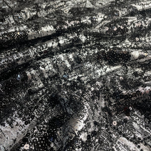 Premium Black Foil Sequins CutDana Handcrafted Net Fabric