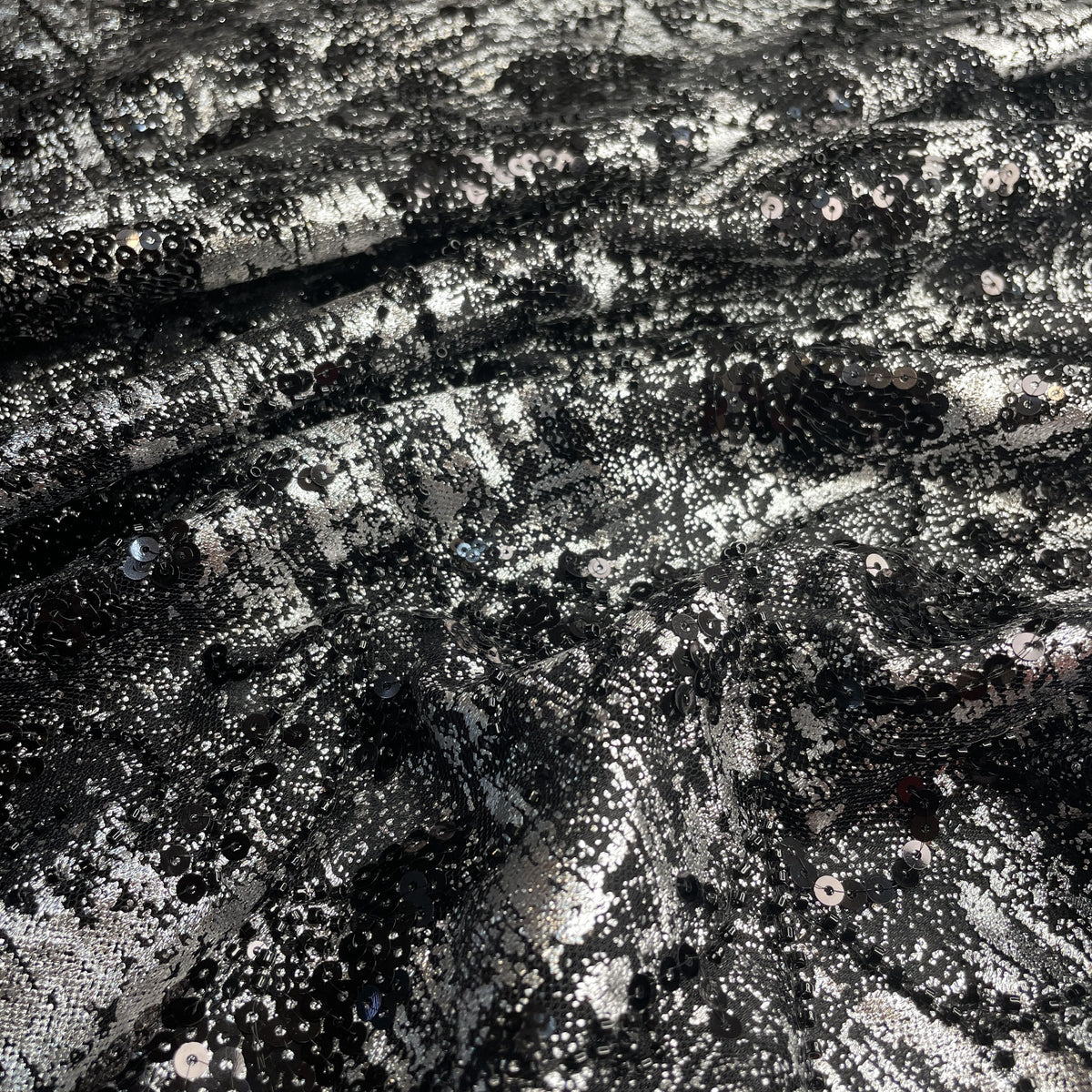 Premium Black Foil Sequins CutDana Handcrafted Net Fabric