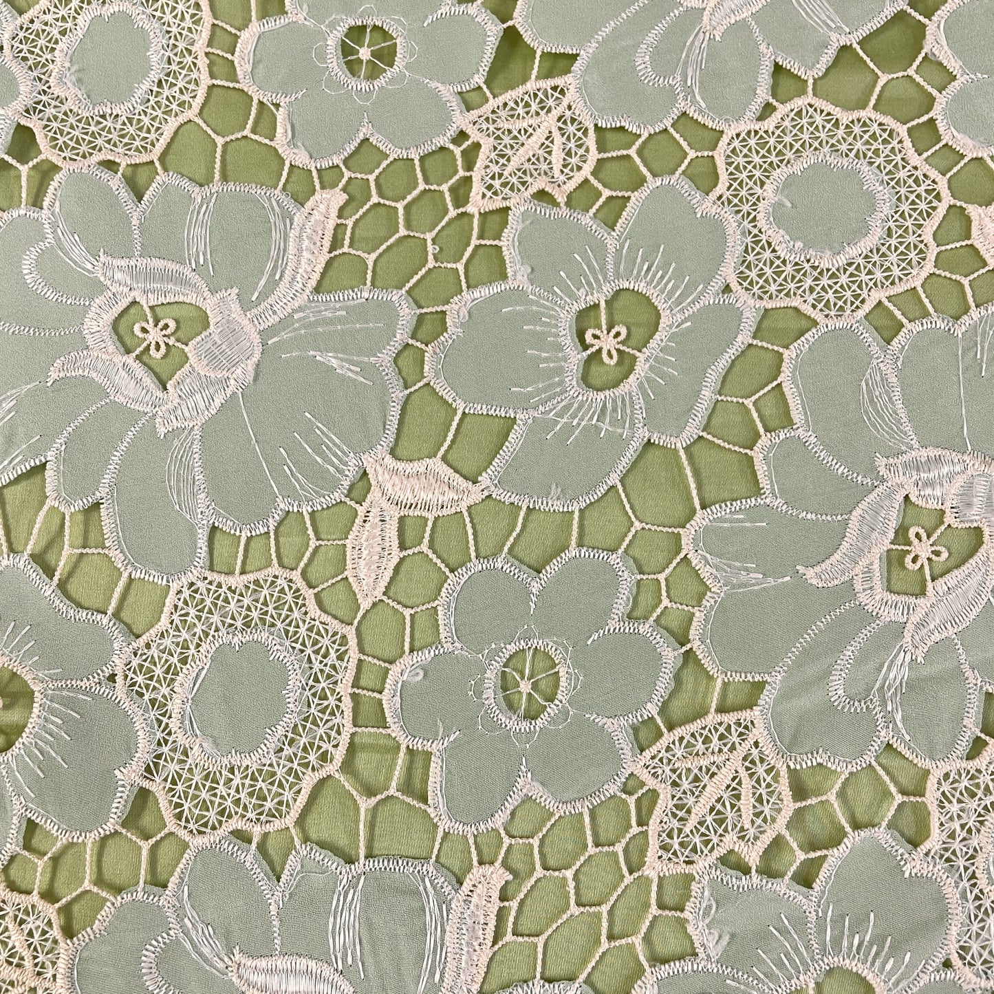 Premium Light Green Floral Crepe Croshet Fabric