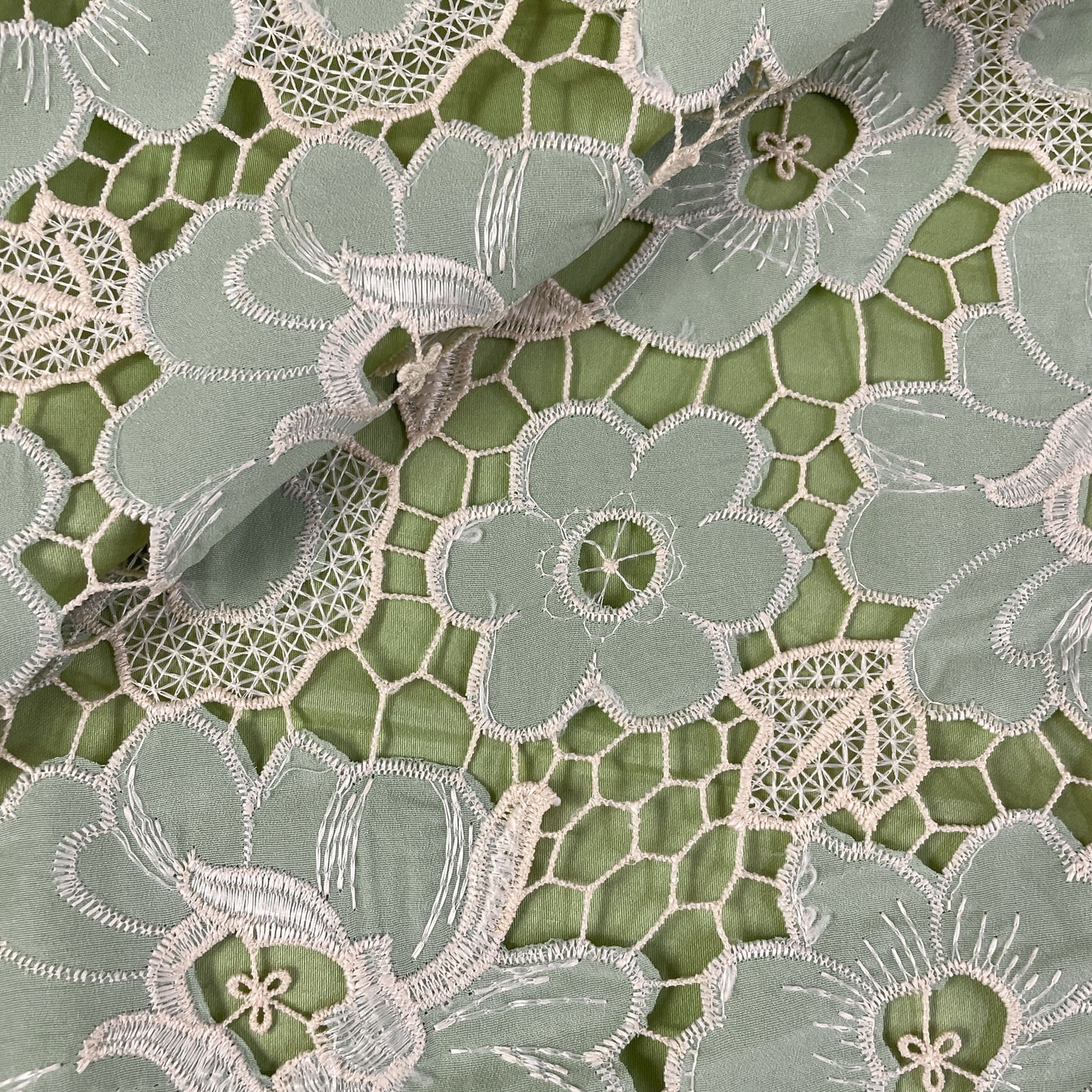 Premium Light Green Floral Crepe Croshet Fabric