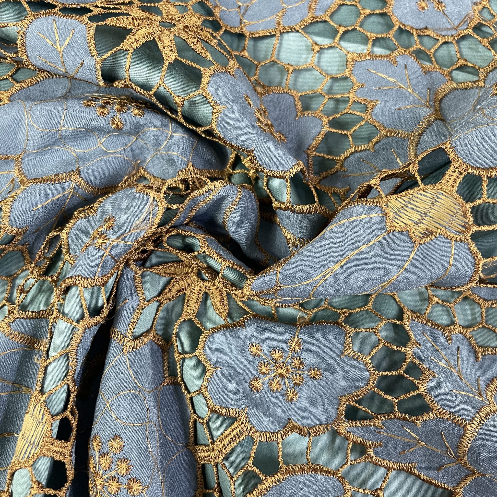 Premium Dark Blue Floral Print Crepe Croshet Fabric