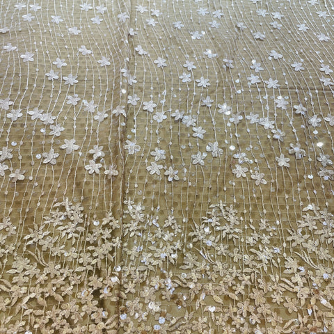 cream brown ombre floral sequence embroidery net fabric