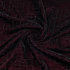 Premium Maroon Abstract Swarovski Embroidery Velvet Fabric