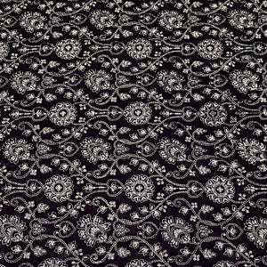 Premium Purple Floral Zari Sequence Embroidery Velvet Fabric
