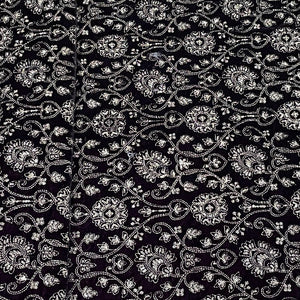 Premium Purple Floral Zari Sequence Embroidery Velvet Fabric