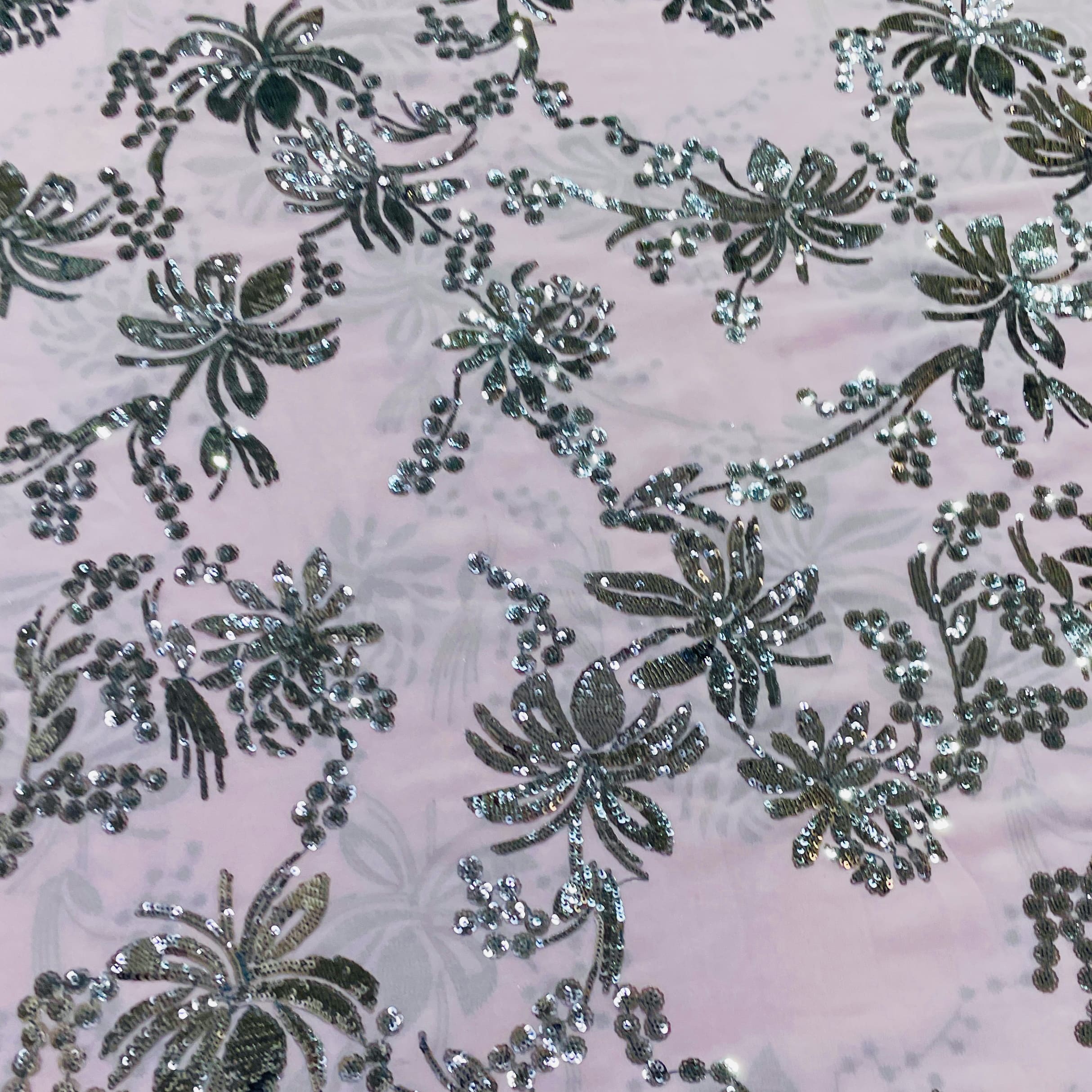 Purple & Black Floral Sequence Embroidery Georgette Fabric