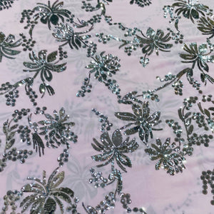 Purple & Black Floral Sequence Embroidery Georgette Fabric