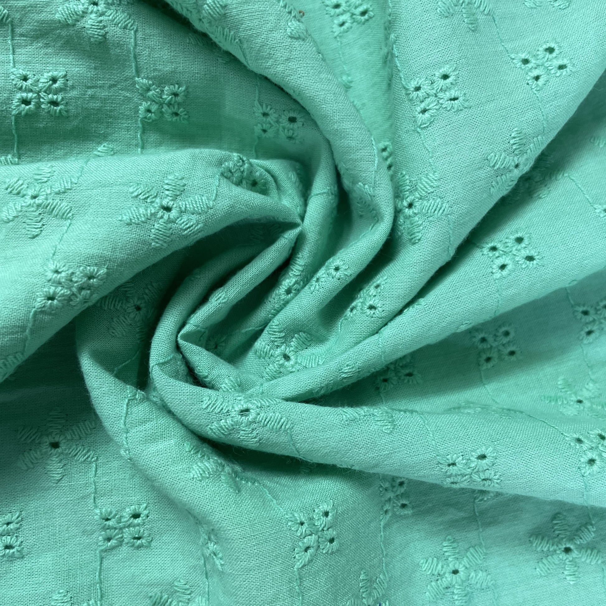 Exclusive Cotton Schiffli Mint Green Sequins Embroidery Fabric