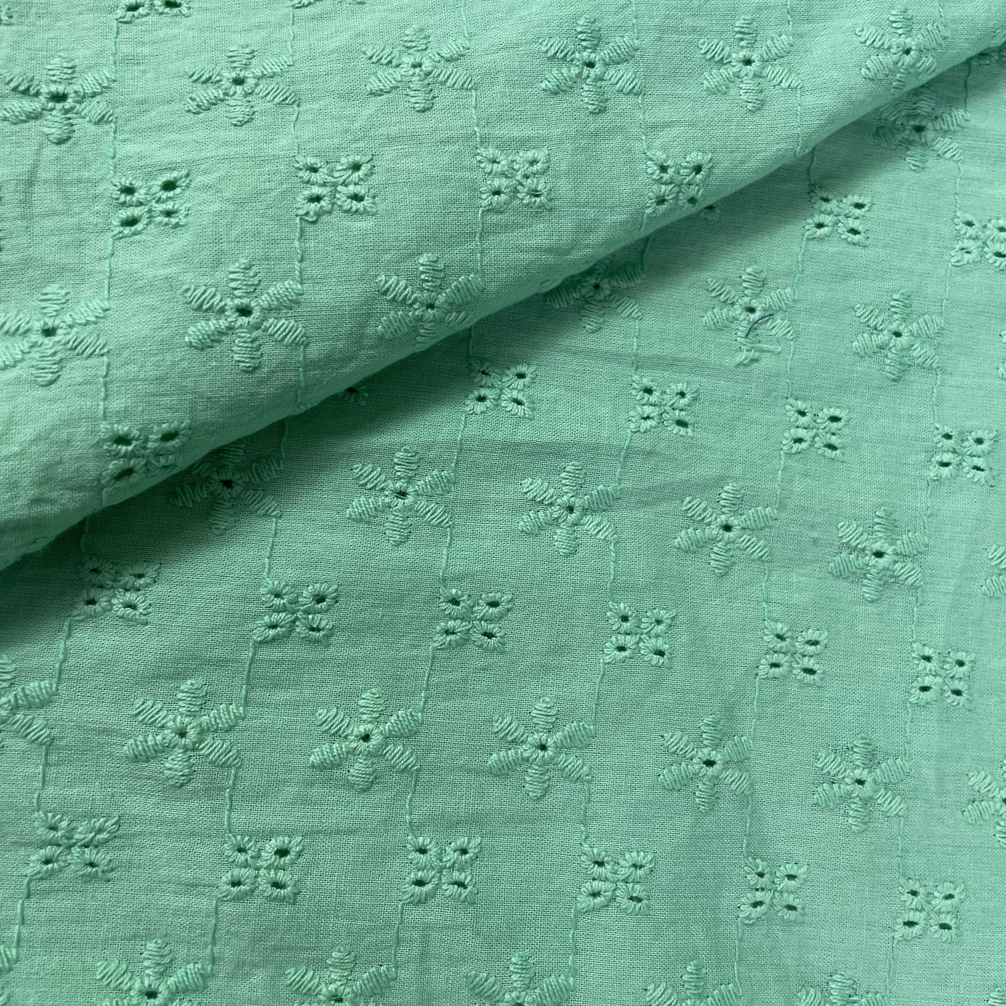 Exclusive Cotton Schiffli Mint Green Sequins Embroidery Fabric