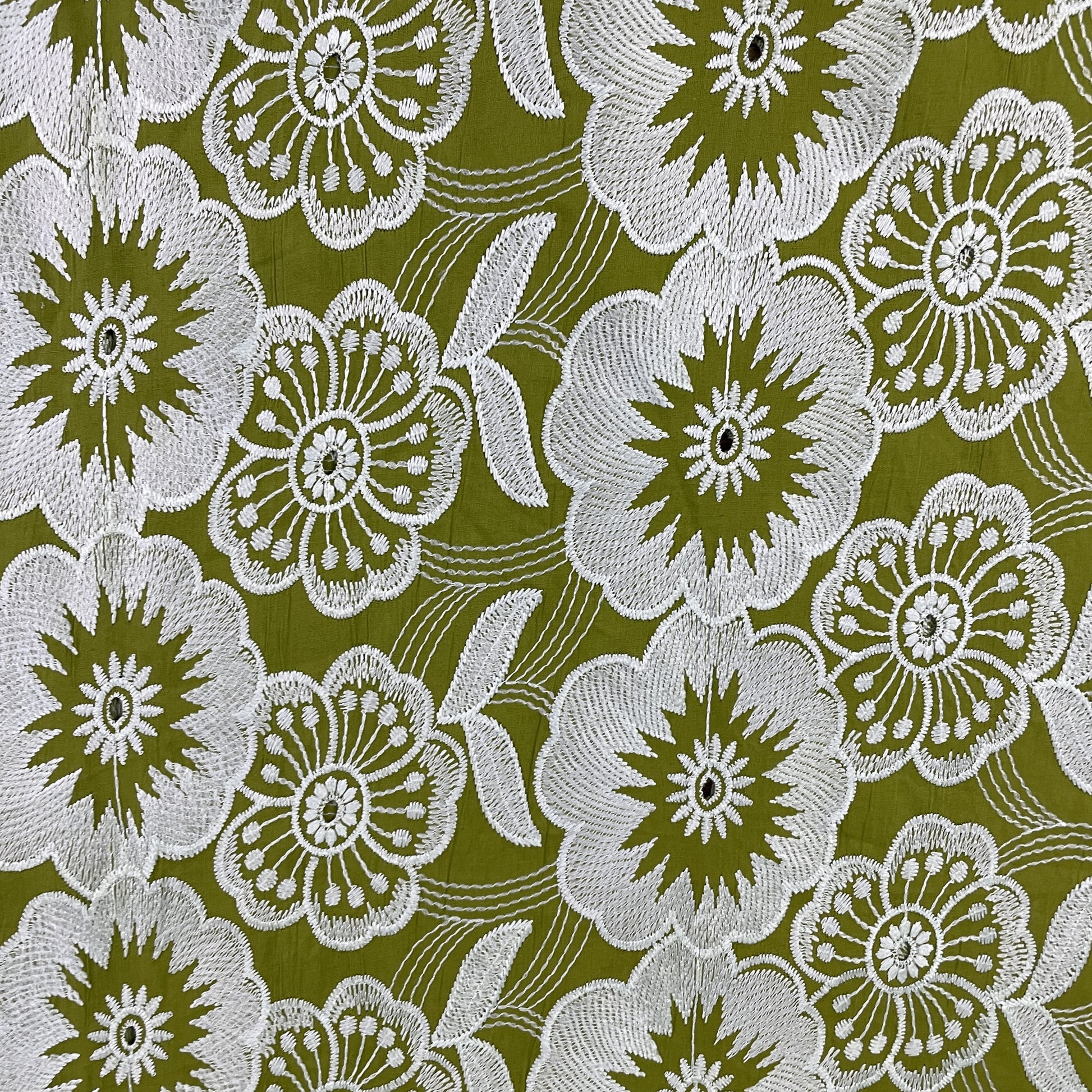 Exclusive Cotton Schiffli Light Green Tropical Embroidery Fabric