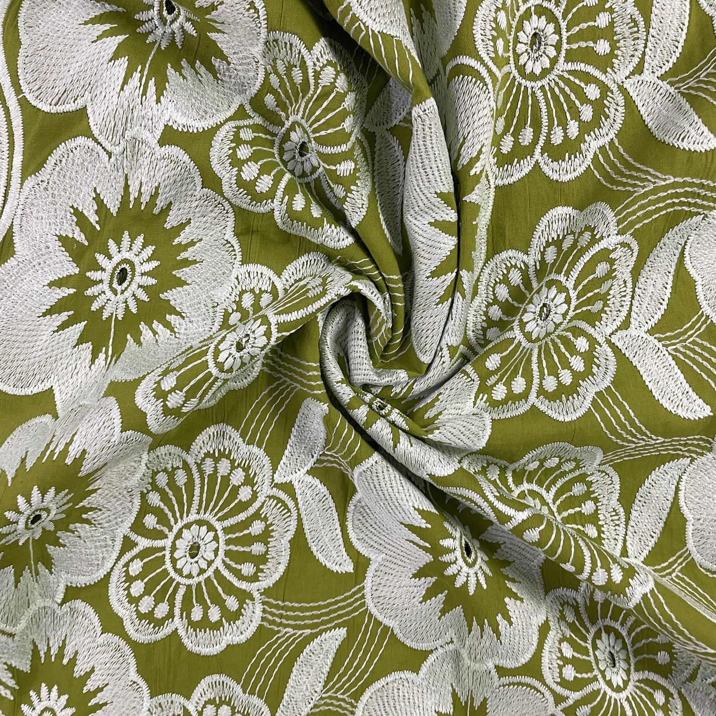 Exclusive Cotton Schiffli Light Green Tropical Embroidery Fabric