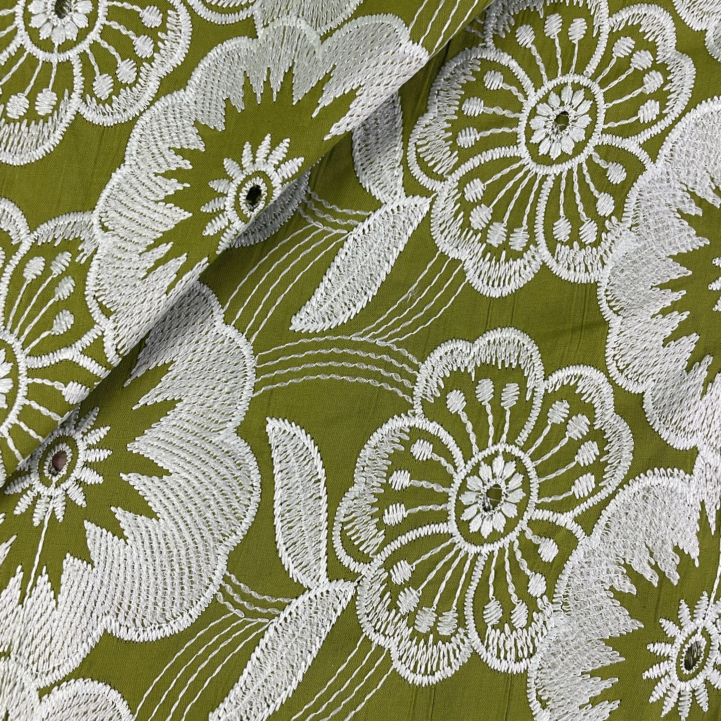 Exclusive Cotton Schiffli Light Green Tropical Embroidery Fabric