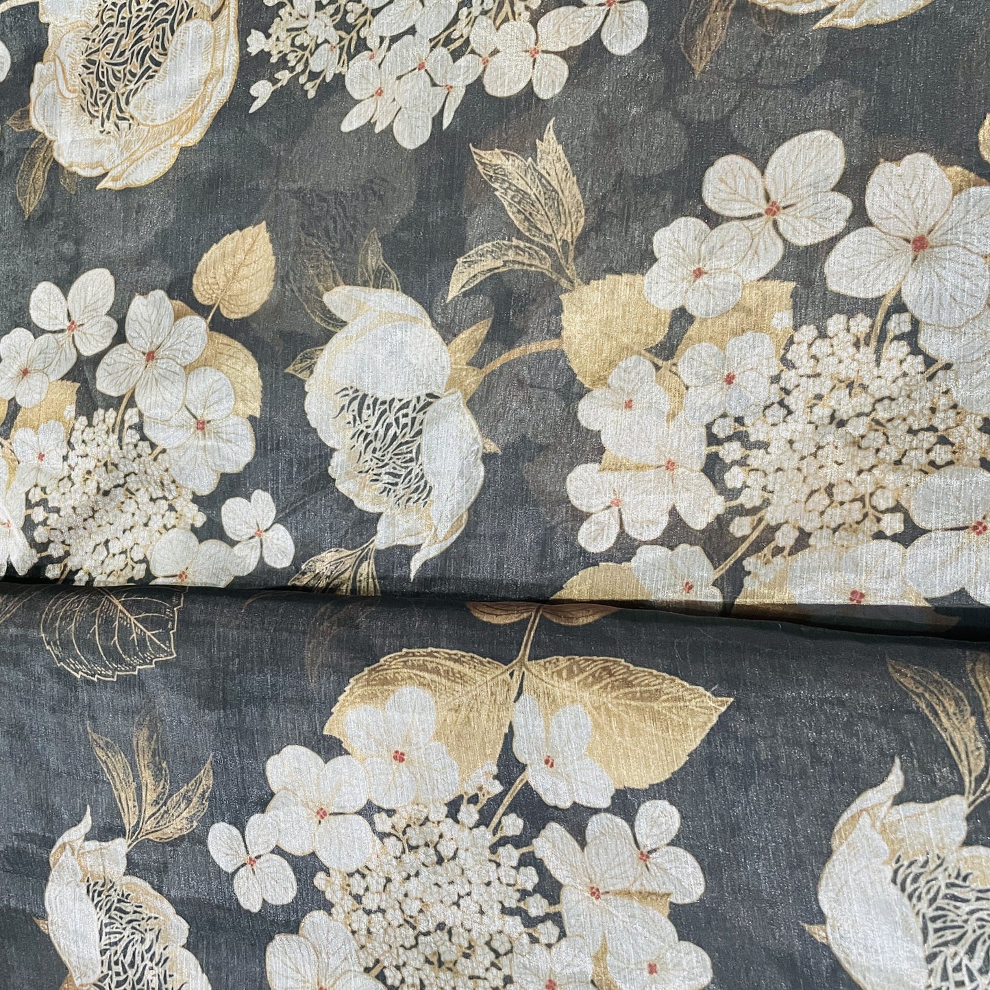 Classic Black Floral Print Organza Fabric