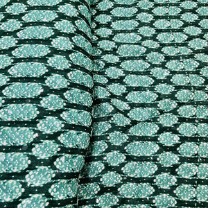 Classic Green Stripes Mirror Embroidery Chinnon Fabric