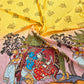 Yellow Shaded Madhubani Sequins Embroidery Chinnon Fabric