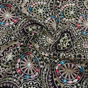 Classic Black Zari Sequence Embroidery Georgette Fabric