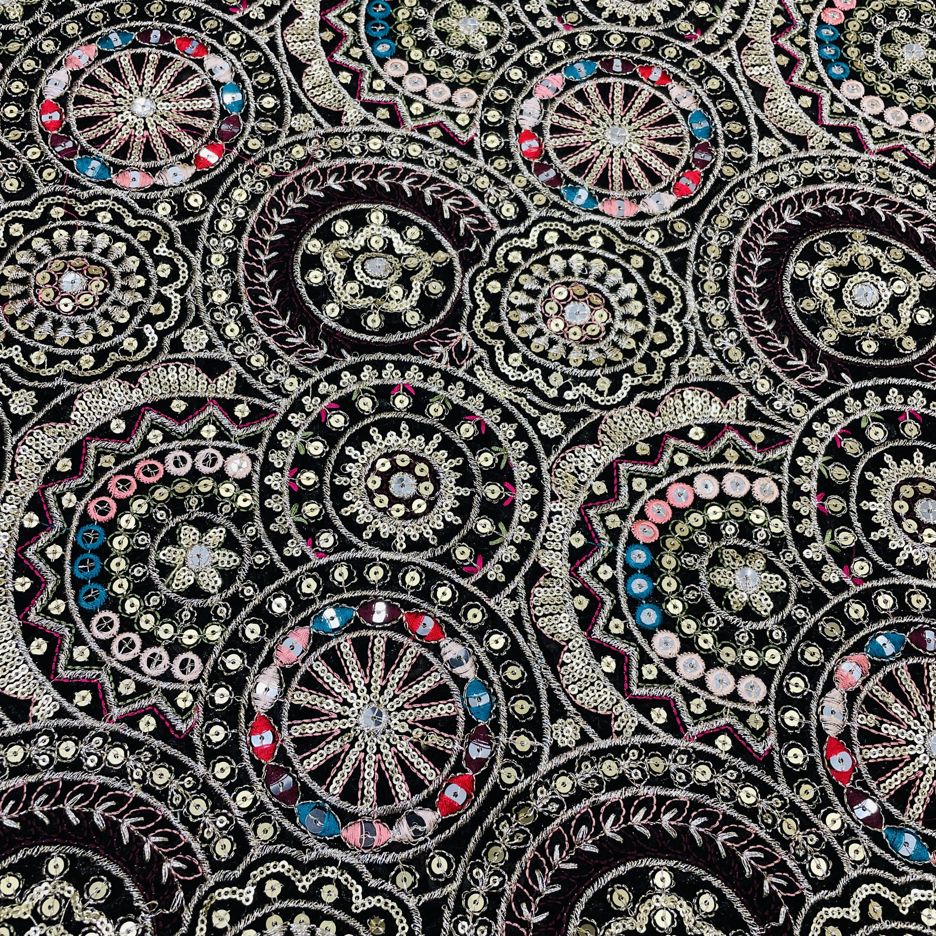 Classic Black Zari Sequence Embroidery Georgette Fabric