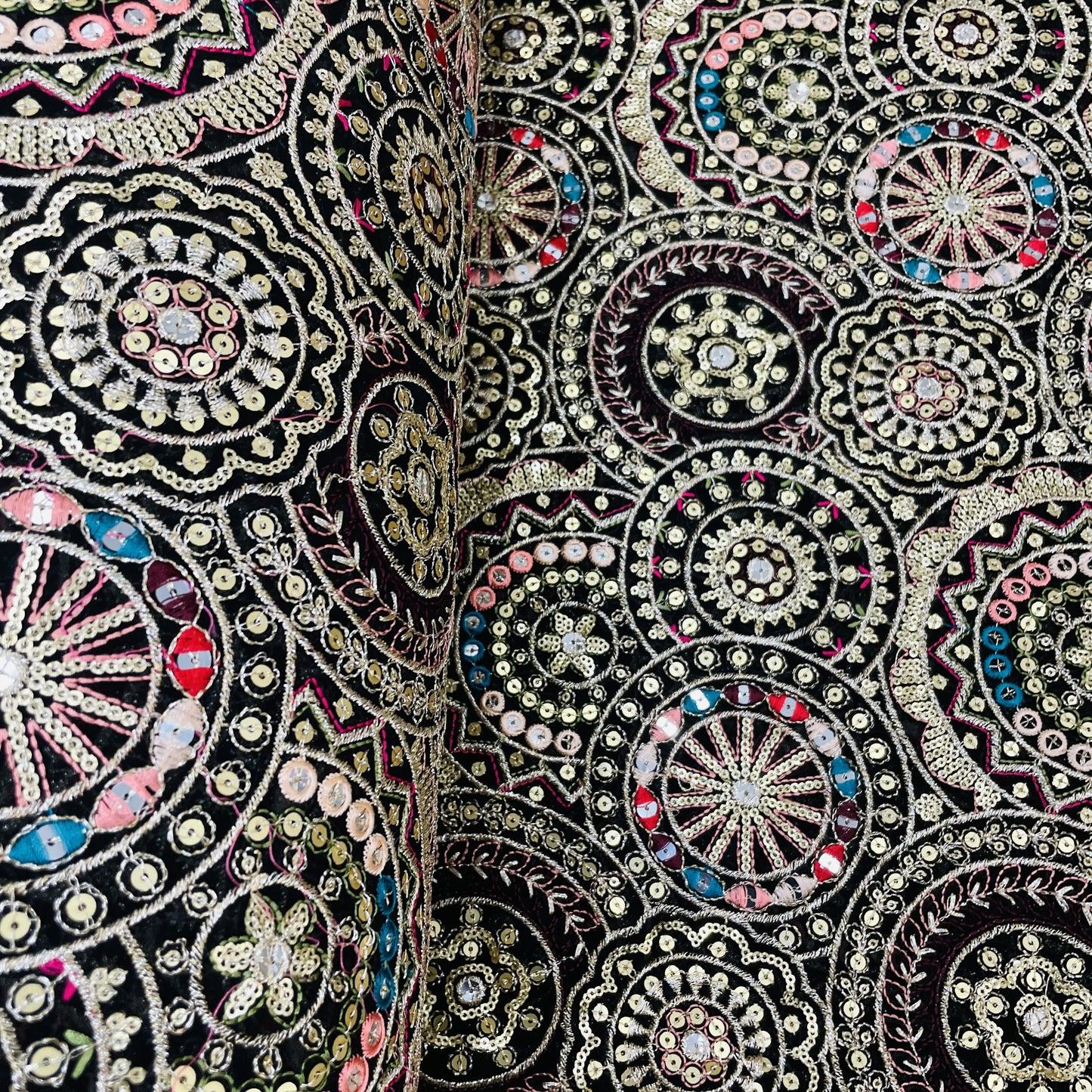 Classic Black Zari Sequence Embroidery Georgette Fabric