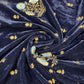 Classic Blue Floral Sequence Embroidery Velvet Fabric