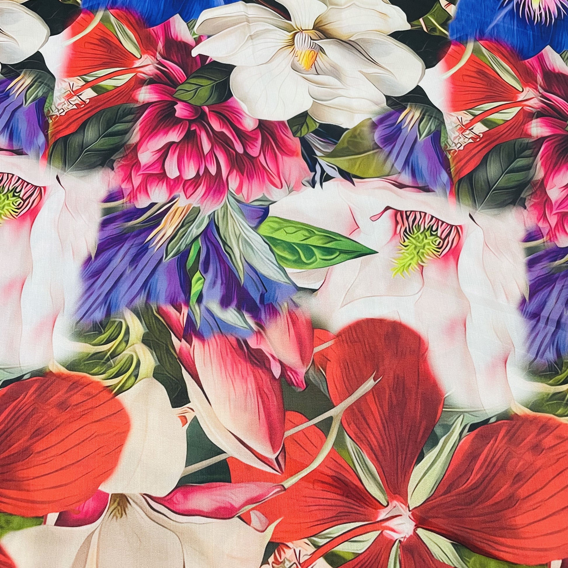 Classic Cream Multicolor Floral Print Modal Satin Fabric