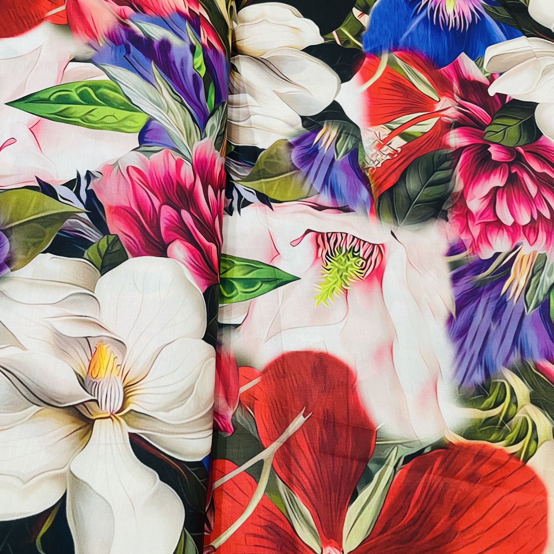 Classic Cream Multicolor Floral Print Modal Satin Fabric