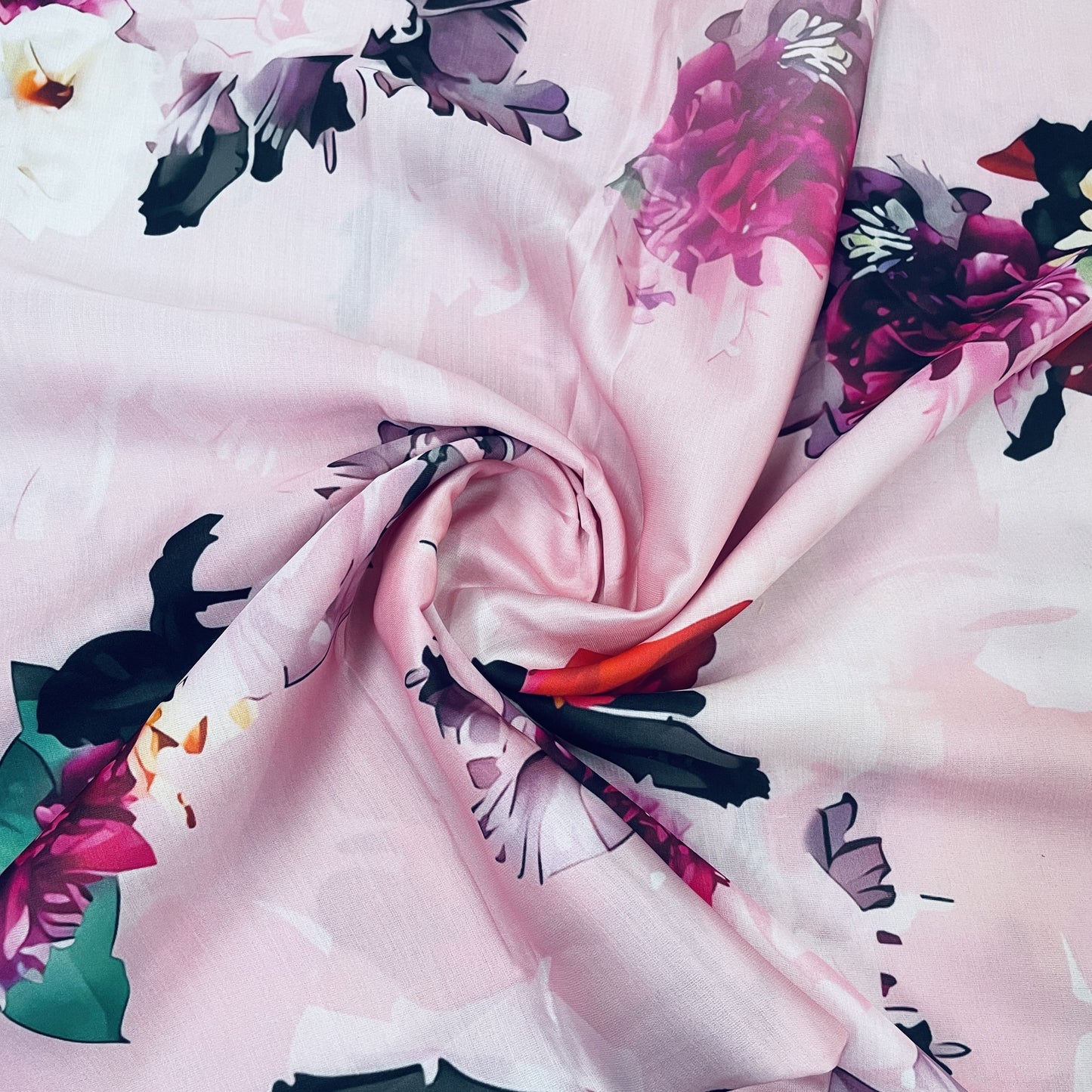 Classic Pink Purple Floral Print Modal Satin Fabric