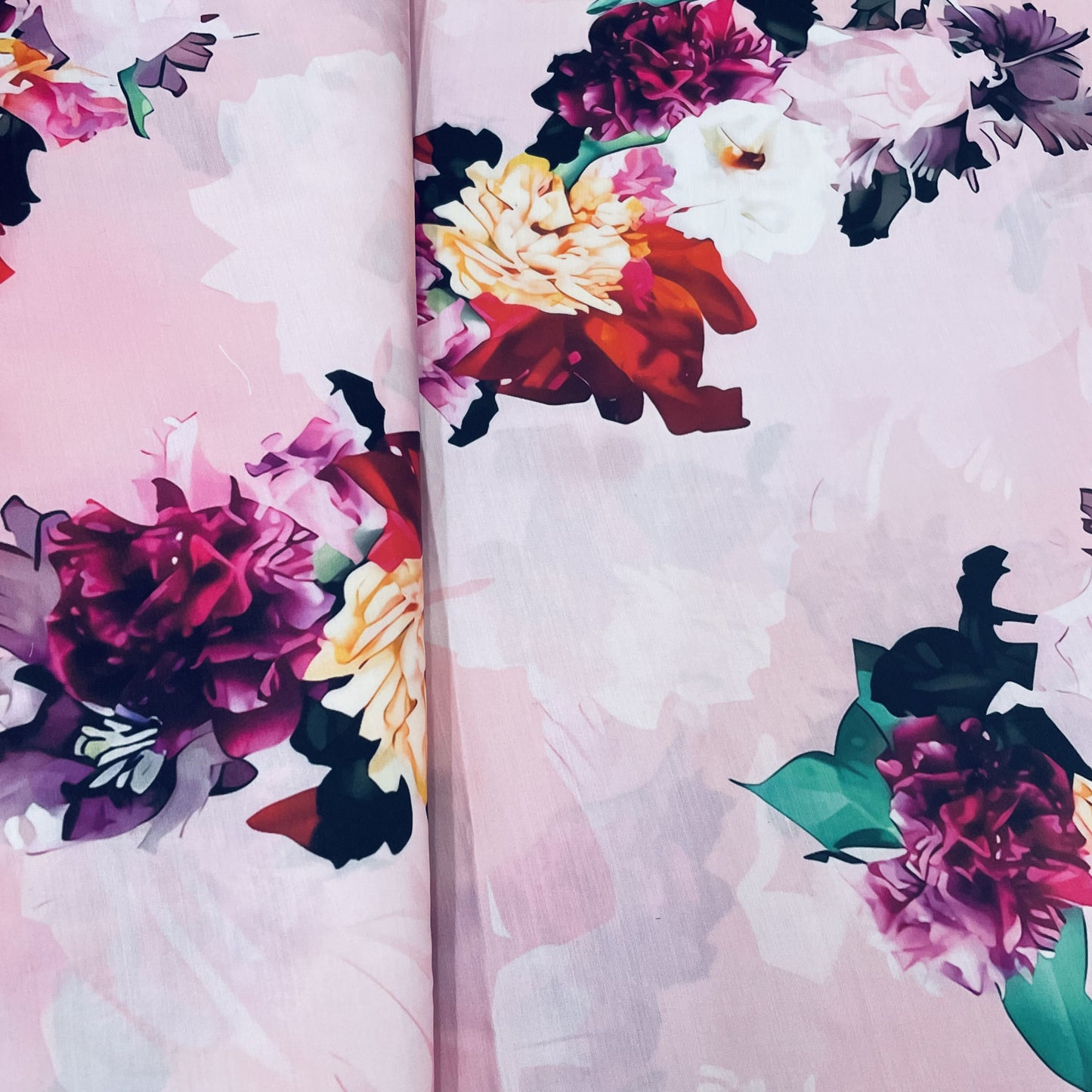 Classic Pink Purple Floral Print Modal Satin Fabric