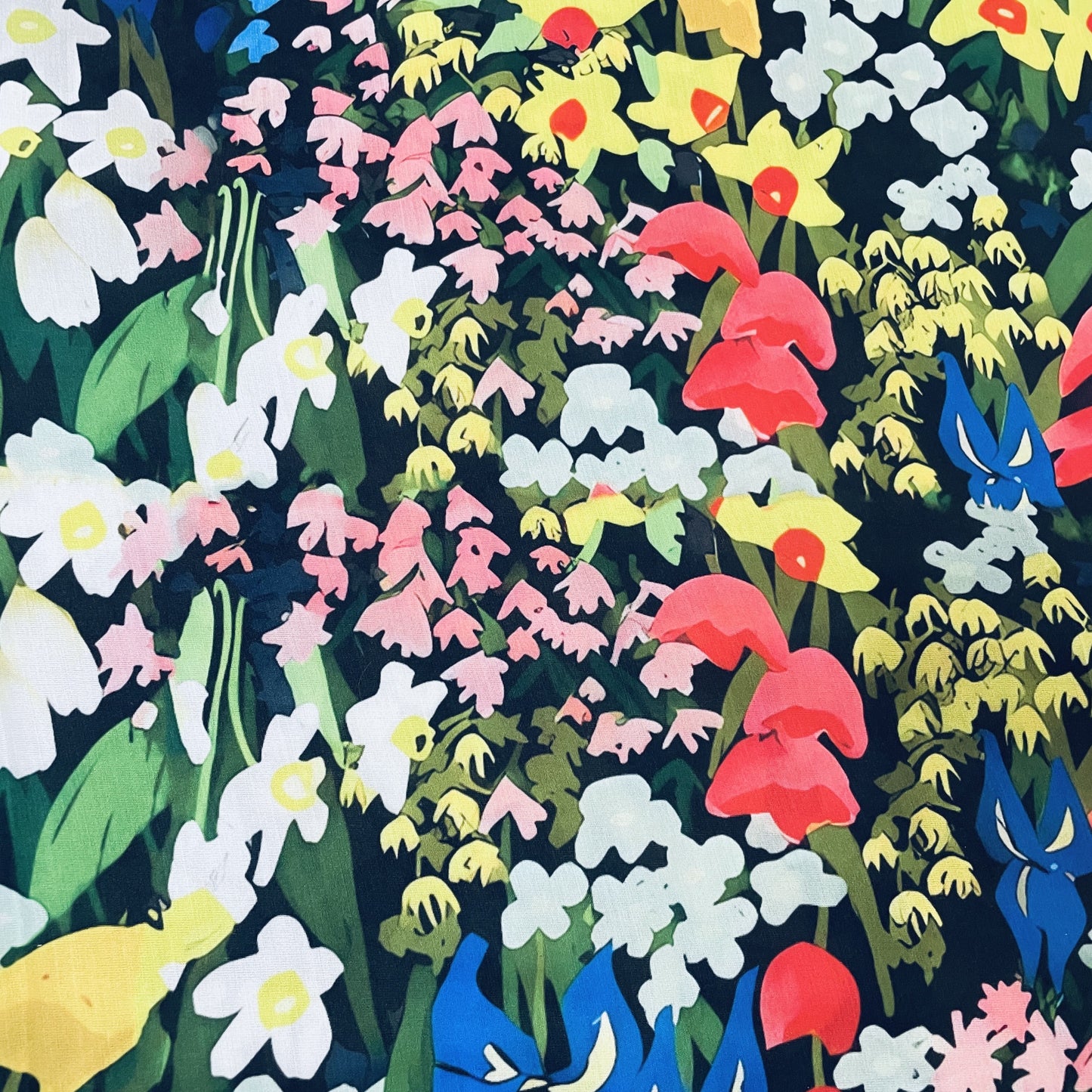 Classic Black Floral Print Modal Satin Fabric