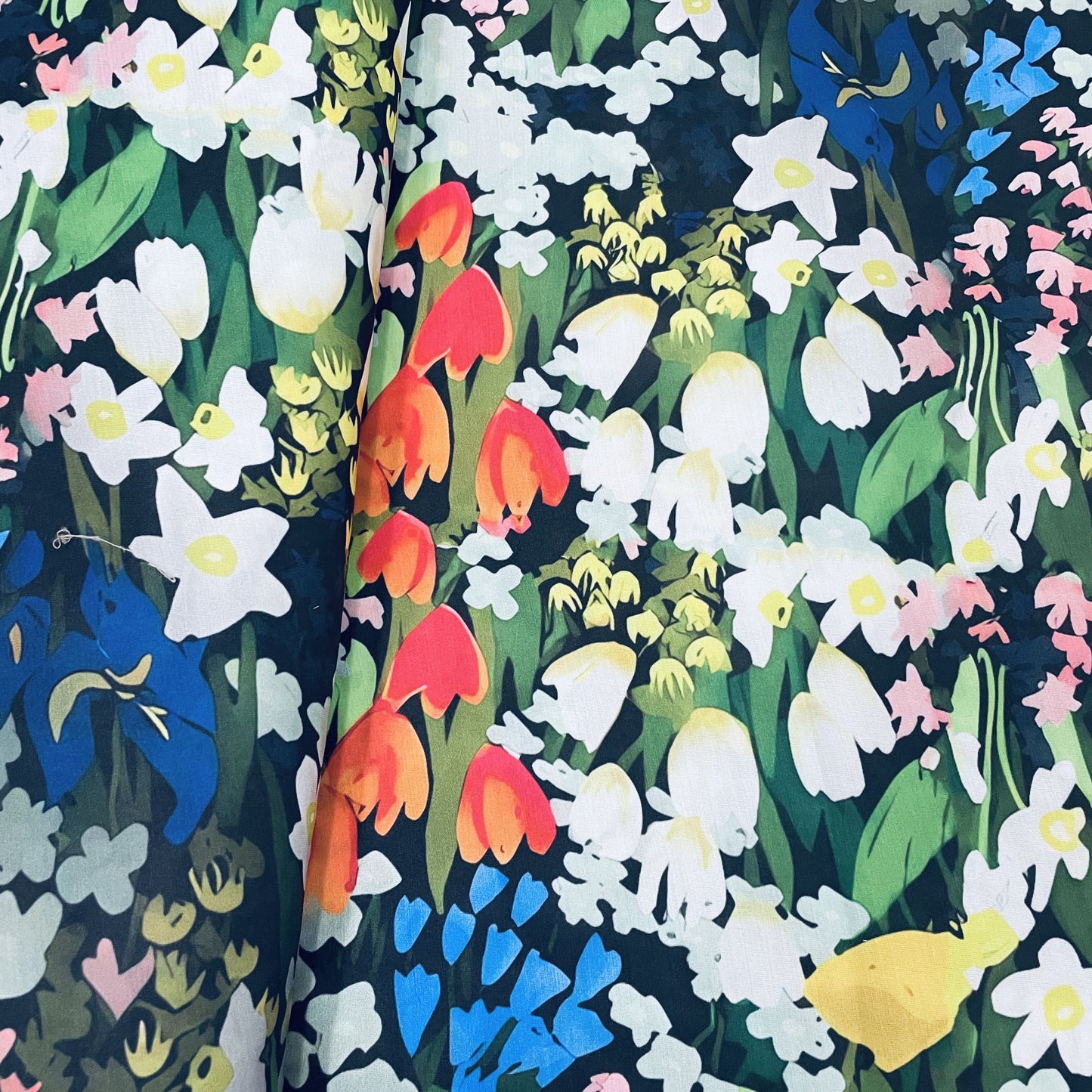 Classic Black Floral Print Modal Satin Fabric