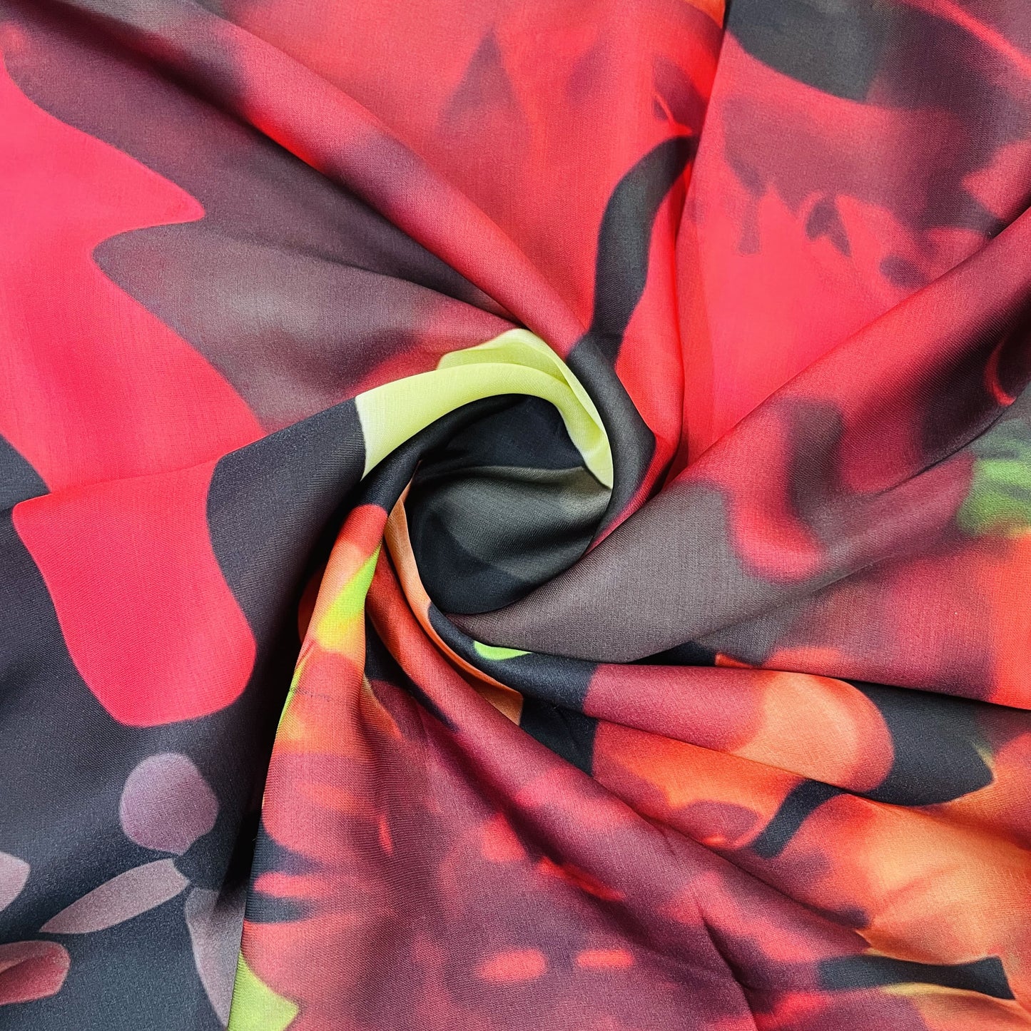 Classic Black Multicolor Floral Print Modal Satin Fabric