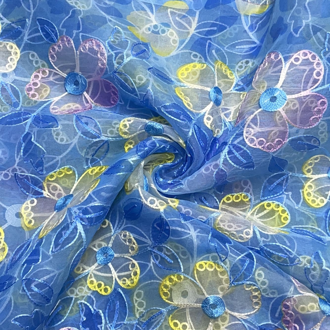 Classic Blue Professional Print Thread Embroidery Organza Fabric