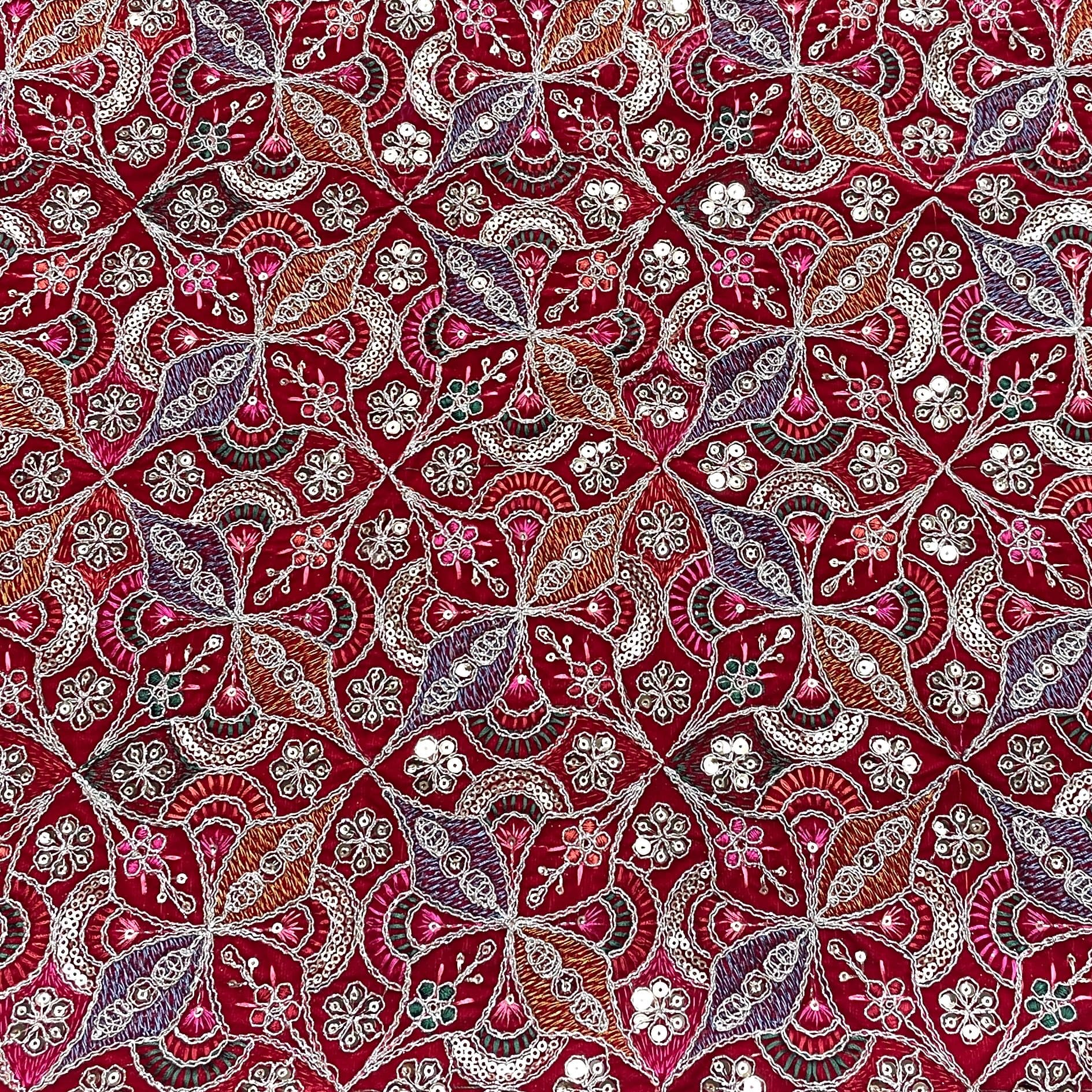 Classic Red Traditional Sequence Embroidery Velvet Fabric
