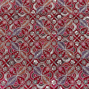 Classic Red Traditional Sequence Embroidery Velvet Fabric