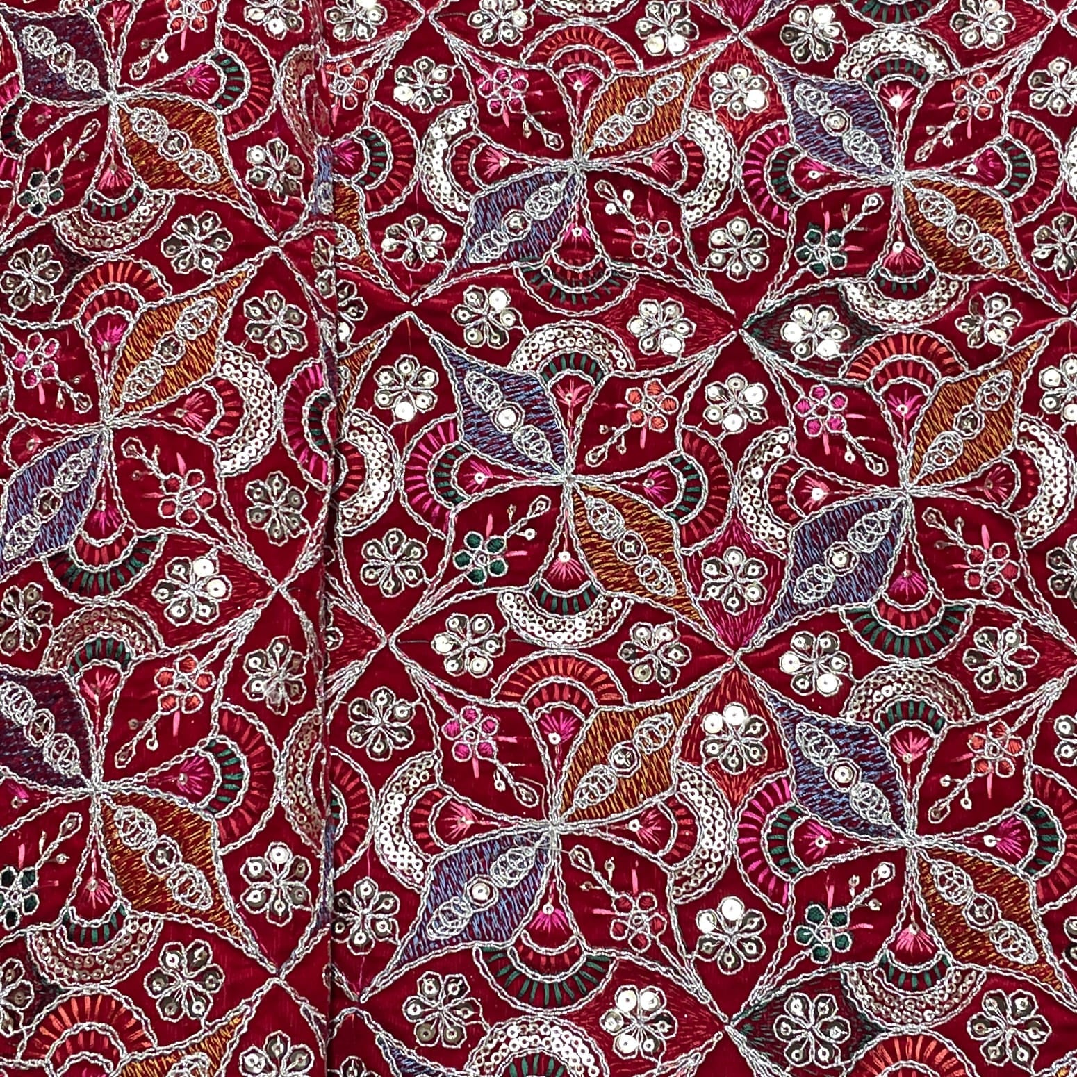 Classic Red Traditional Sequence Embroidery Velvet Fabric